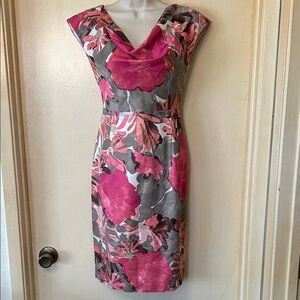 Banana Republic Mad Men Pink and Gray Sheath Dress with Cowl Neck size 2